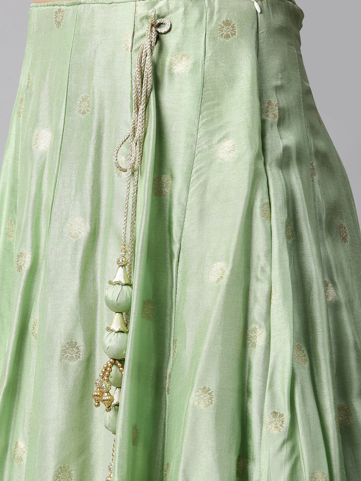Neerus Green Banarasi woven lehenga choli set - detail view 14