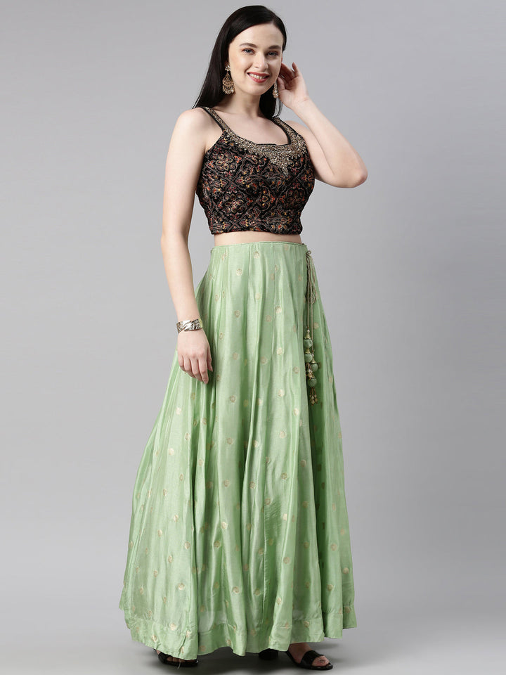 Neerus Pista Green Color Banaras Fabric Lehenga Choli