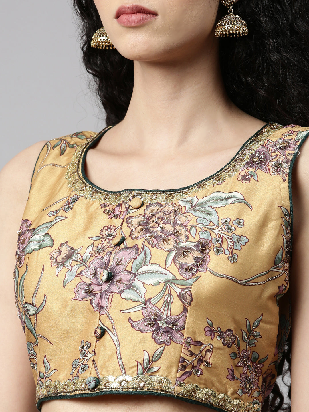 Neerus Yellow georgette embellished lehenga set - detail view 6