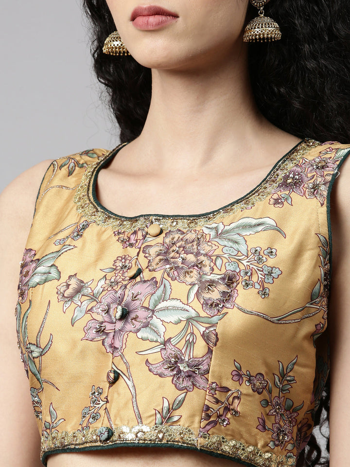 Neerus Yellow georgette embellished lehenga set - back view