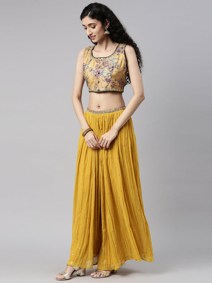 Neerus Yellow georgette embellished lehenga set - detail view 3