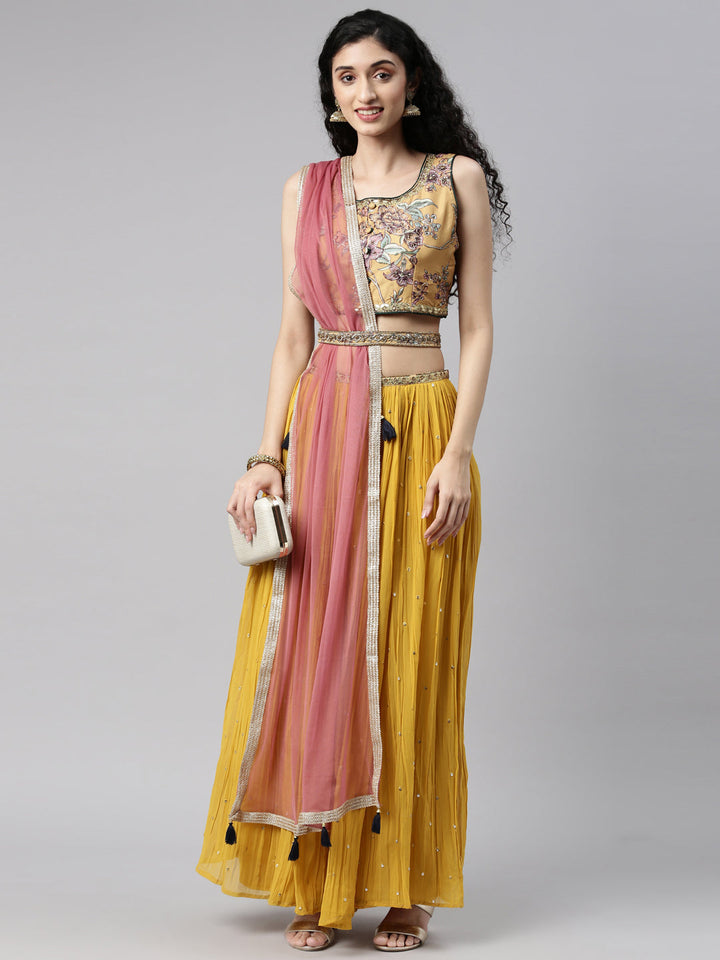 Neerus Yellow georgette embellished lehenga set - detail view 18