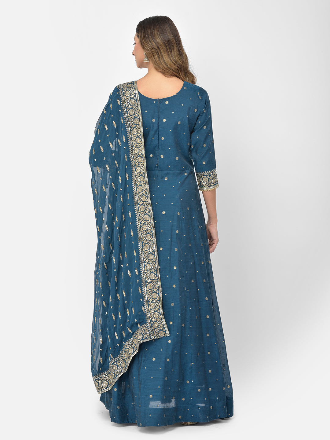 Neerus Blue Chanderi embroidered Anarkali kurta set - detail view 10