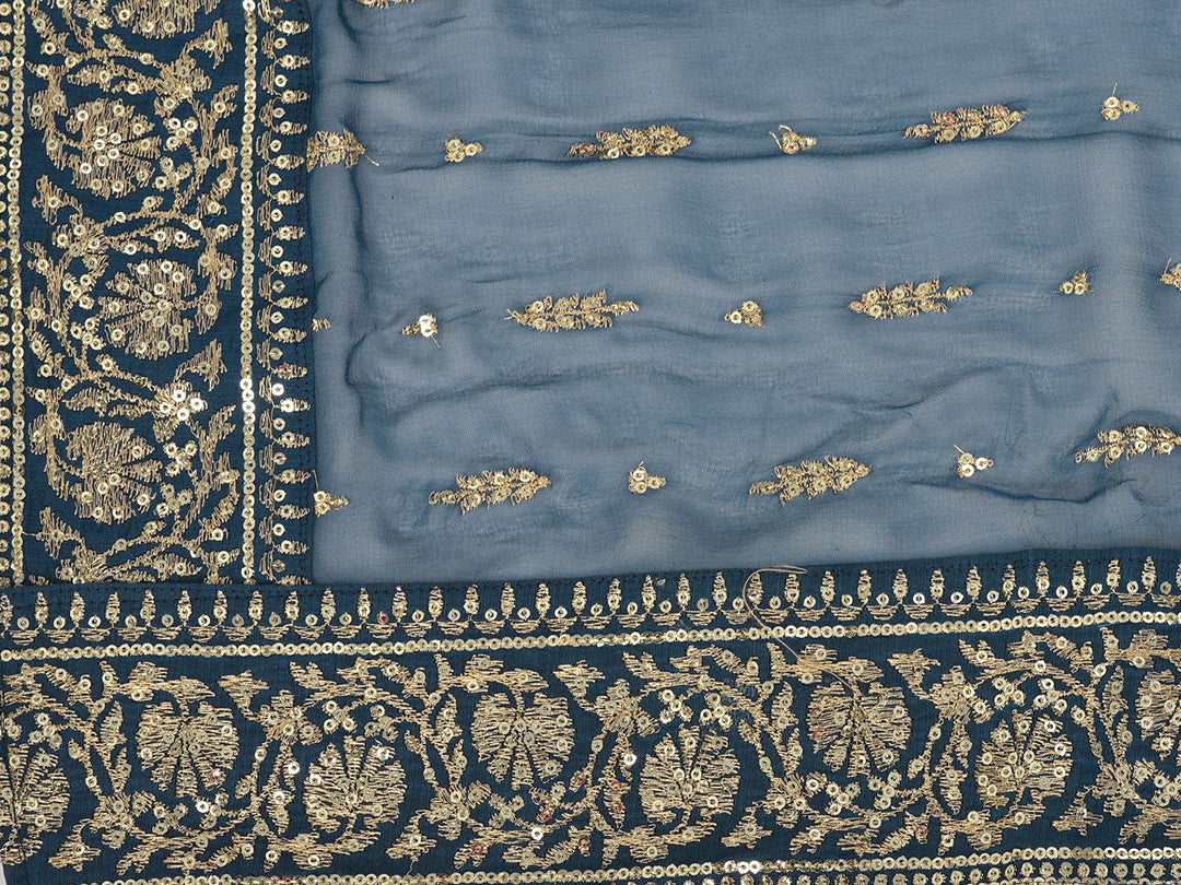 Neerus Blue Chanderi embroidered Anarkali kurta set - detail view 3