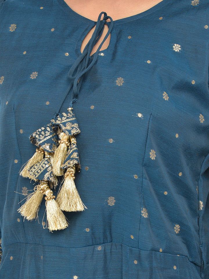 Neerus Blue Chanderi embroidered Anarkali kurta set - detail view 4