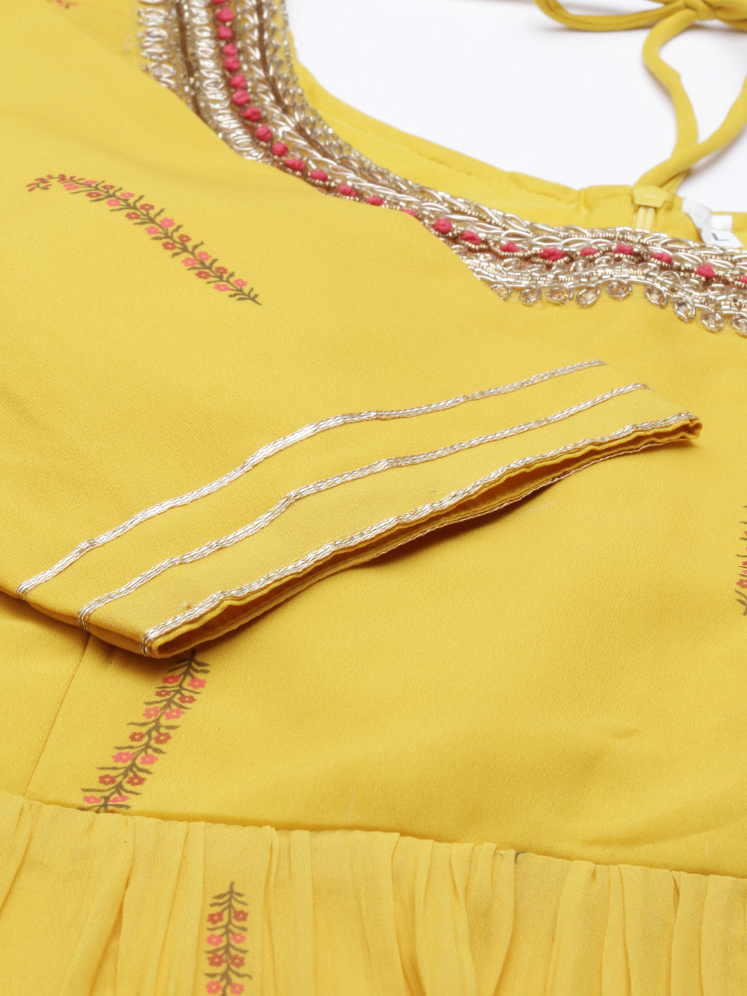 Neerus Yellow Georgette Embellished Anarkali Kurta Set - detail view 5