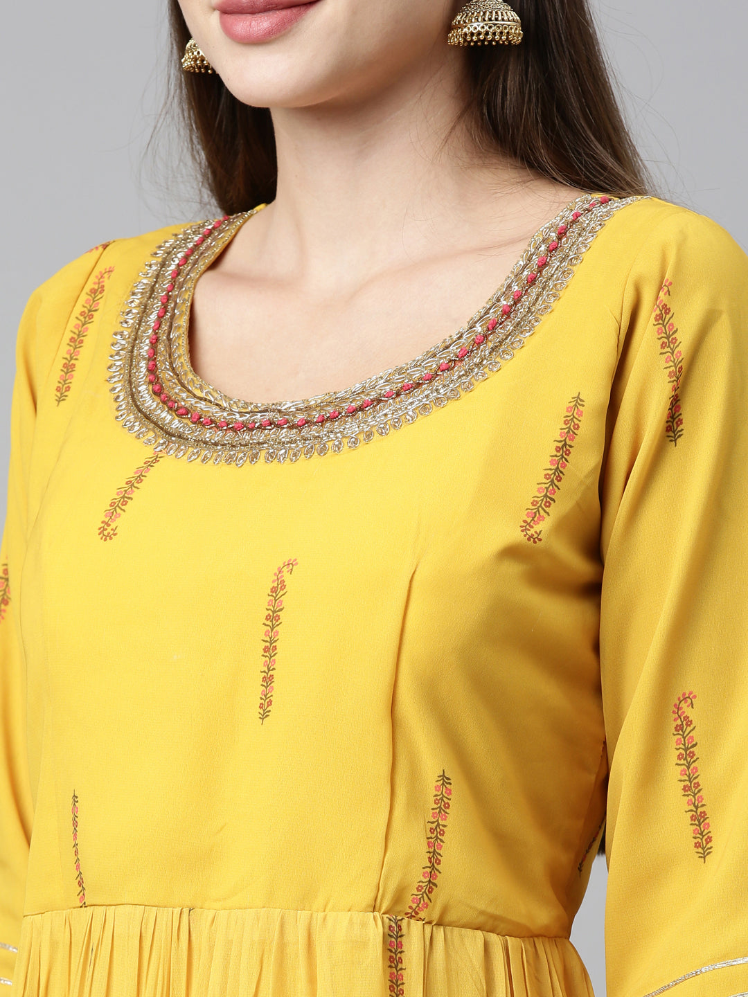 Neerus Yellow Georgette Embellished Anarkali Kurta Set - detail view 1