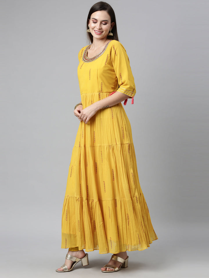 Neerus Yellow Georgette Embellished Anarkali Kurta Set - detail view 2