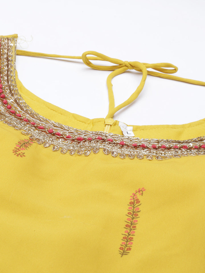 Neerus Yellow Georgette Embellished Anarkali Kurta Set - detail view 6
