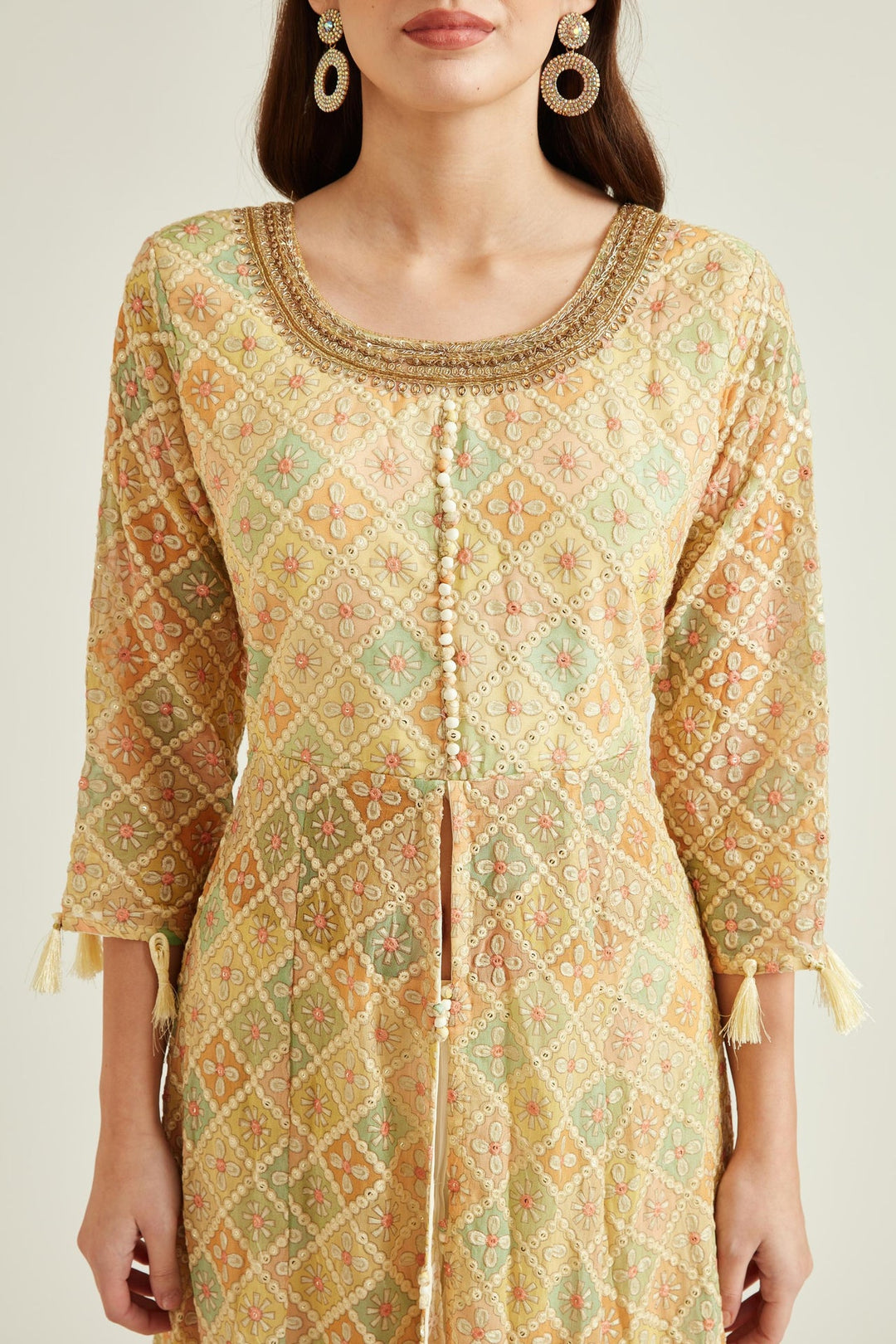 Neerus Beige georgette embroidered anarkali kurta set - side view