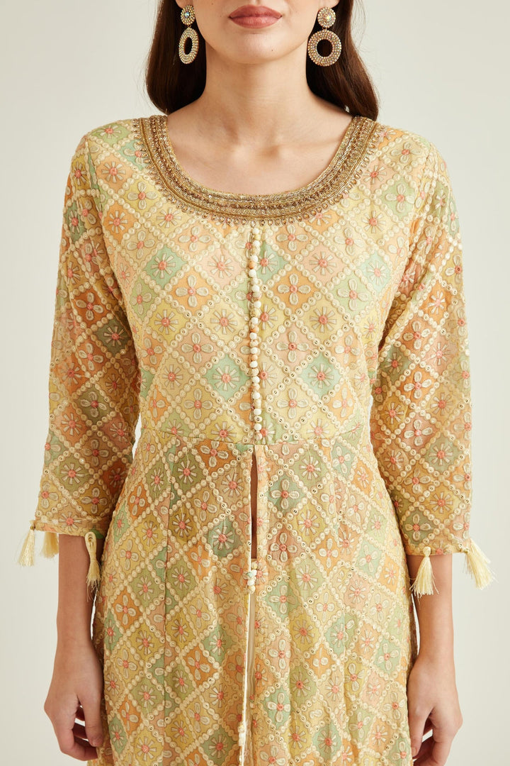 Neerus Beige georgette embroidered anarkali kurta set - side view