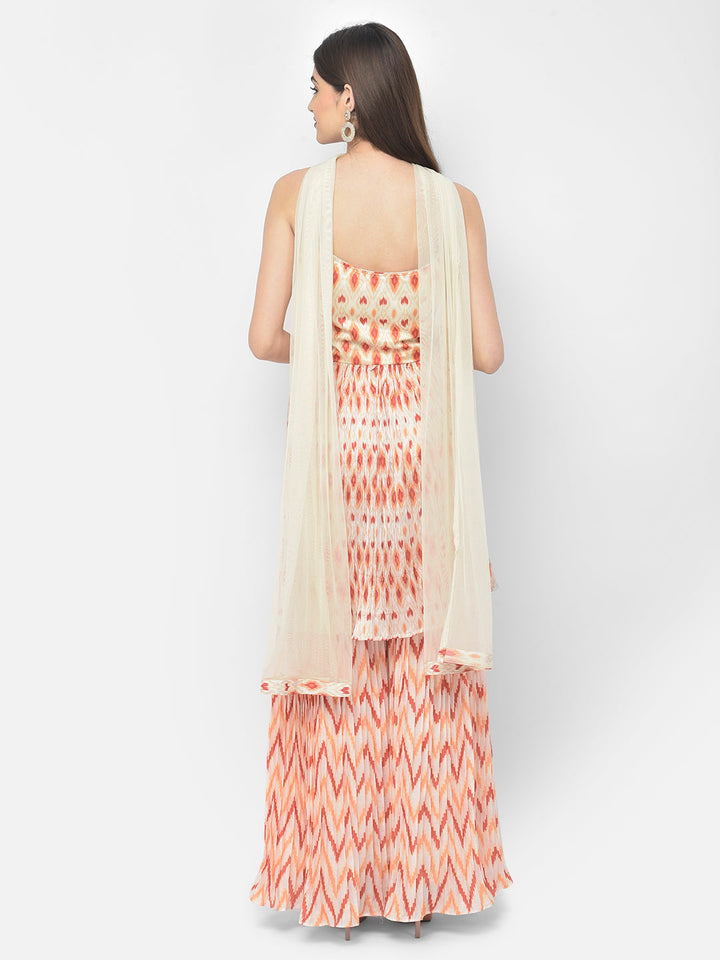 Neerus Multi silk printed kurta set with sharara and dupatta - side view