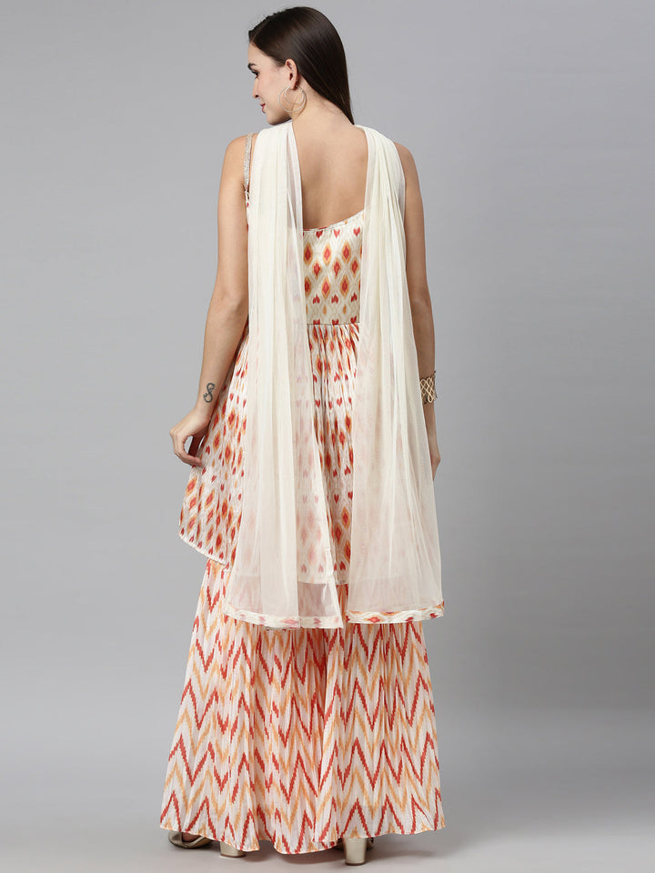 Neerus Multi silk printed kurta set with sharara and dupatta - detail view 7