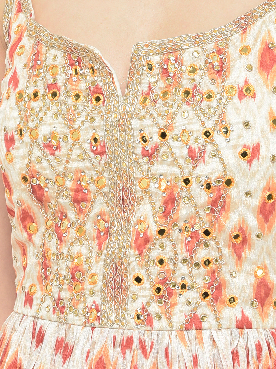 Neerus Multi silk printed kurta set with sharara and dupatta - detail view 1