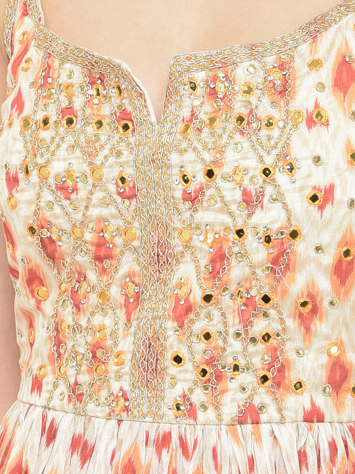 Neerus Multi silk printed kurta set with sharara and dupatta - detail view 1