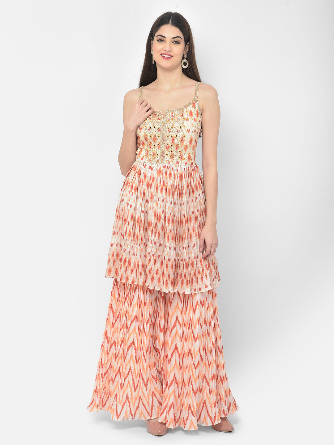 Neerus Multi silk printed kurta set with sharara and dupatta - detail view 2
