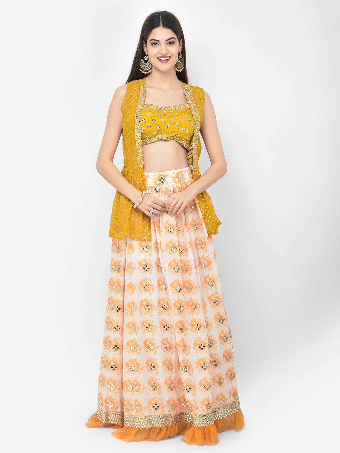 Neerus Yellow georgette embroidered suit set - detail view 4