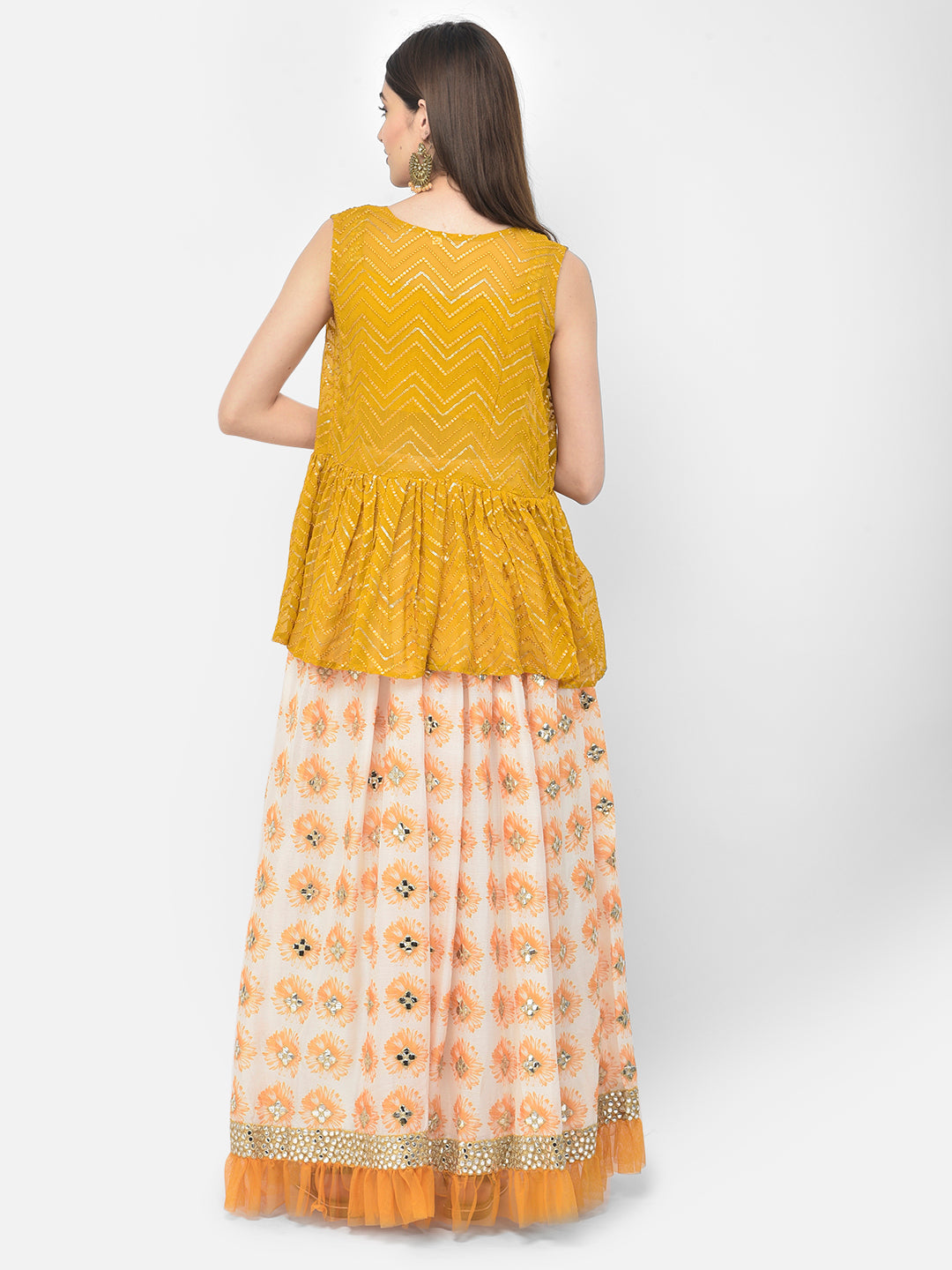 Neerus Yellow georgette embroidered suit set - back view