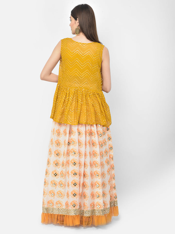 Neerus Yellow georgette embroidered suit set - back view