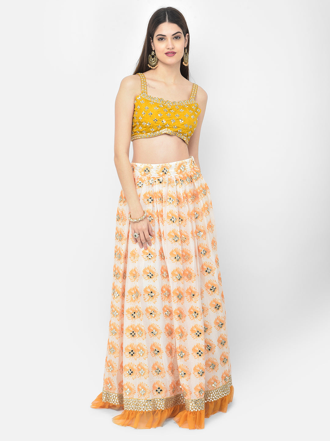Neerus Yellow georgette embroidered suit set - detail view 1