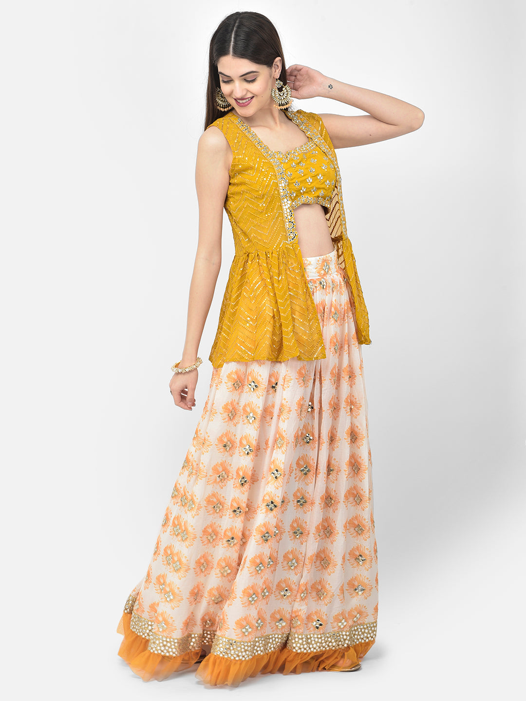 Neerus Yellow georgette embroidered suit set - detail view 3