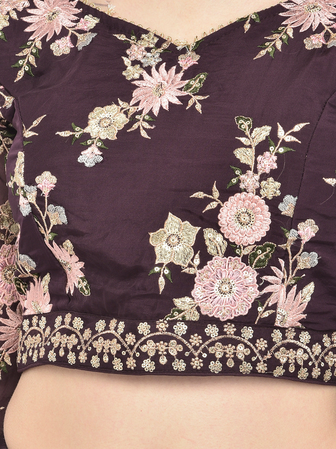 Neerus Maroon georgette embroidered lehenga set - side view