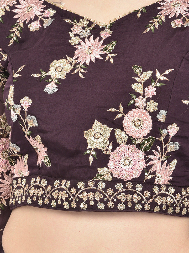Neerus Maroon georgette embroidered lehenga set - side view