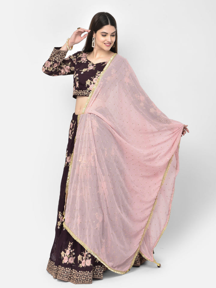Neerus Maroon georgette embroidered lehenga set - detail view 1