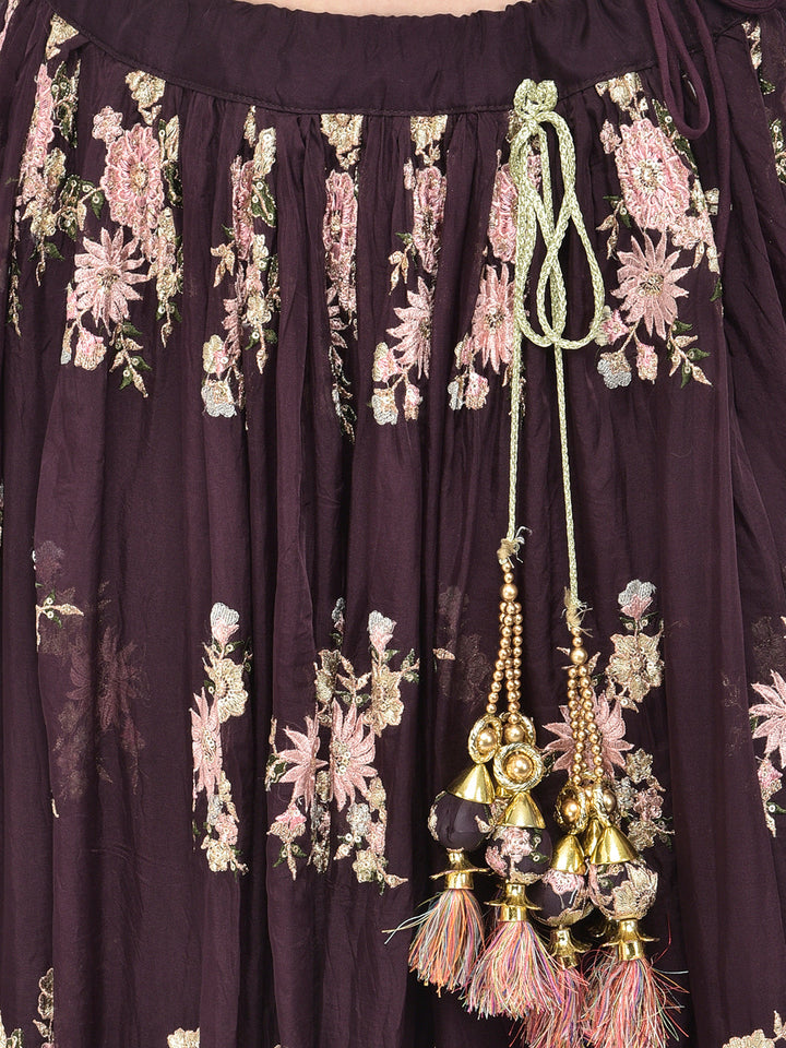 Neerus Maroon georgette embroidered lehenga set - detail view 2