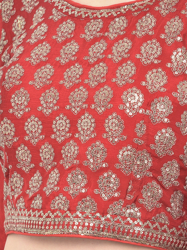 Neerus Red georgette embellished lehenga choli set - side view