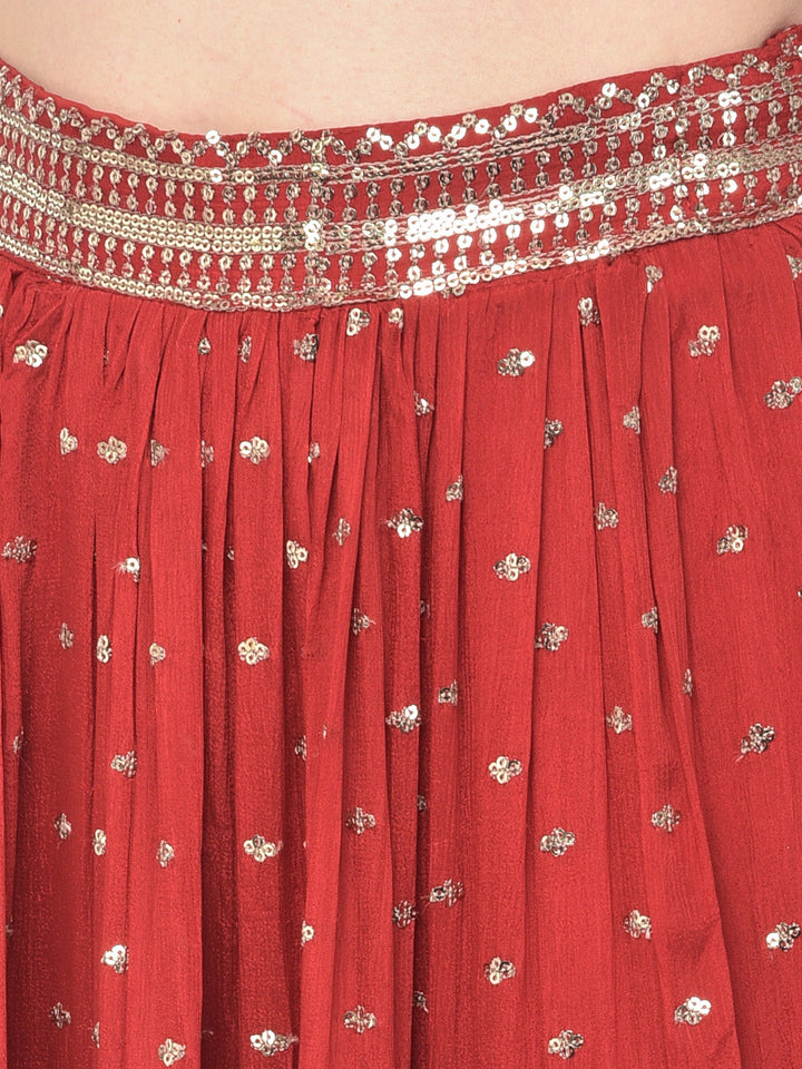 Neerus Red georgette embellished lehenga choli set - detail view 2