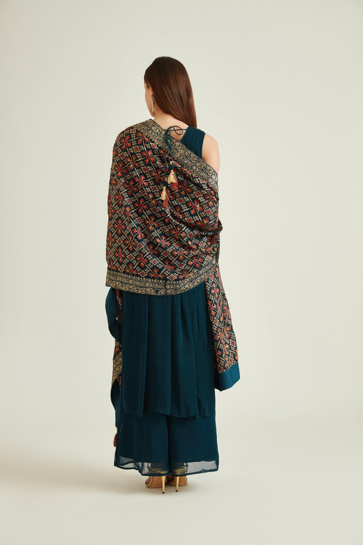 Neerus Blue georgette embellished kurta set - side view