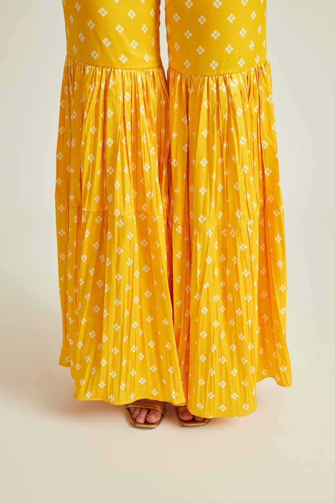 Neerus Yellow satin straight kurta set - detail view 2