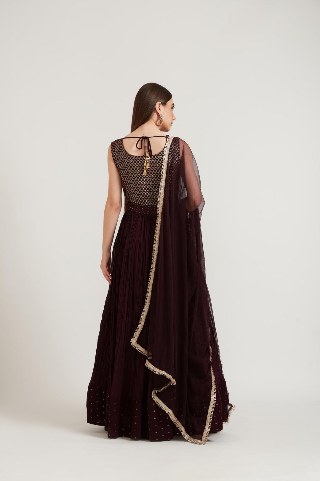 Neerus Maroon georgette anarkali suit set - detail view 3