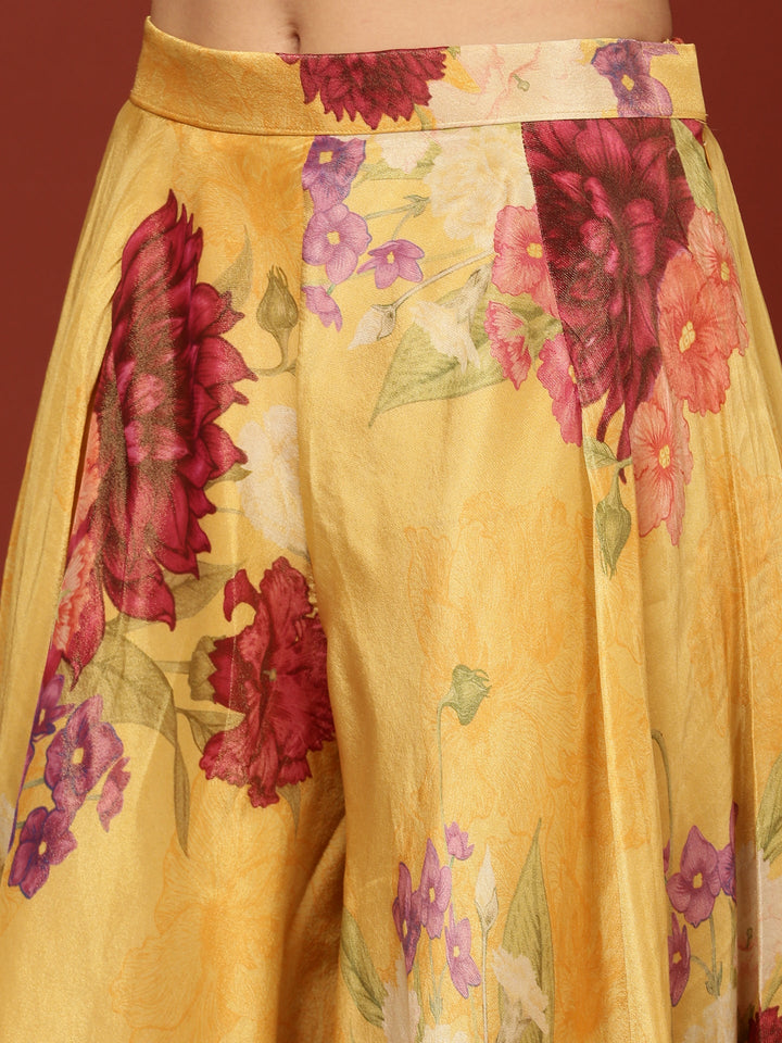 Yellow Organza Crop Top Palazzo Set