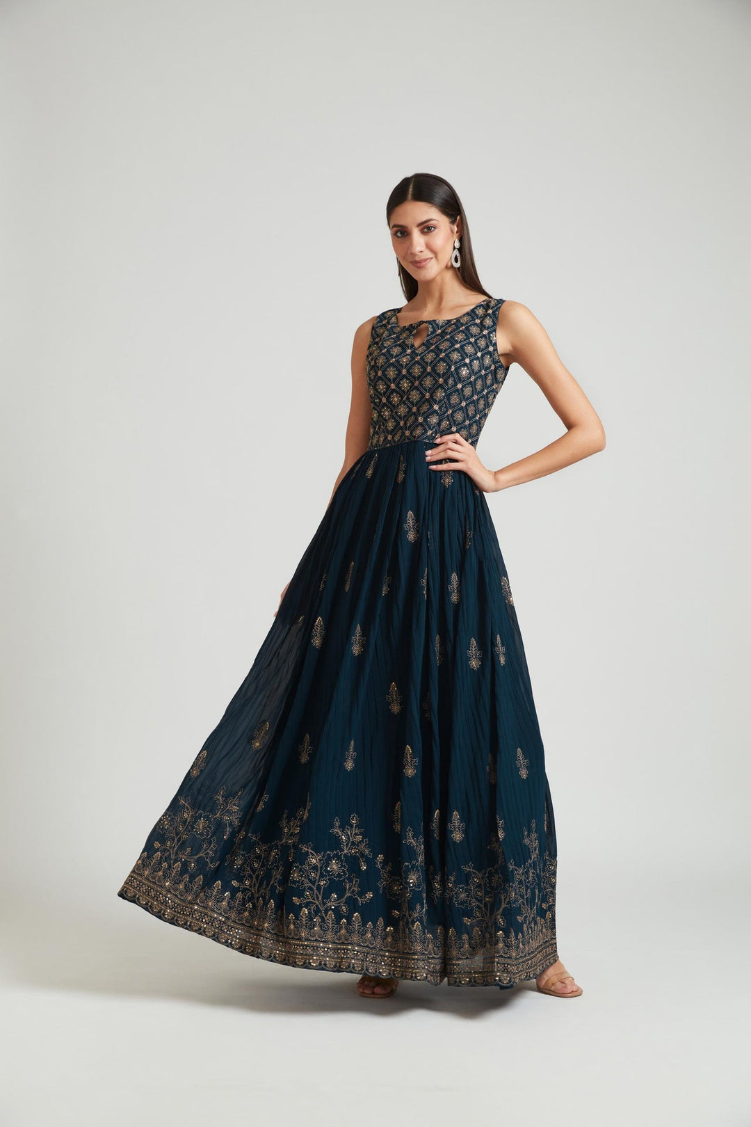 Neerus Blue Georgette Gown - detail view 1