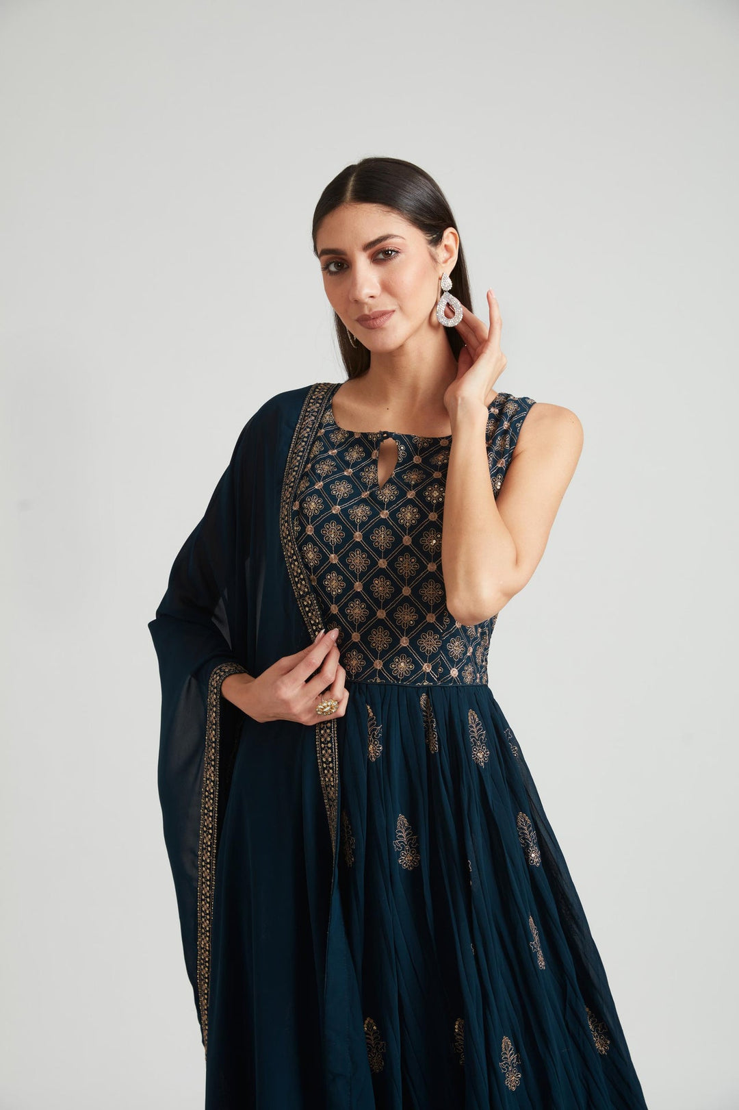 Neerus Blue Georgette Gown - detail view 2