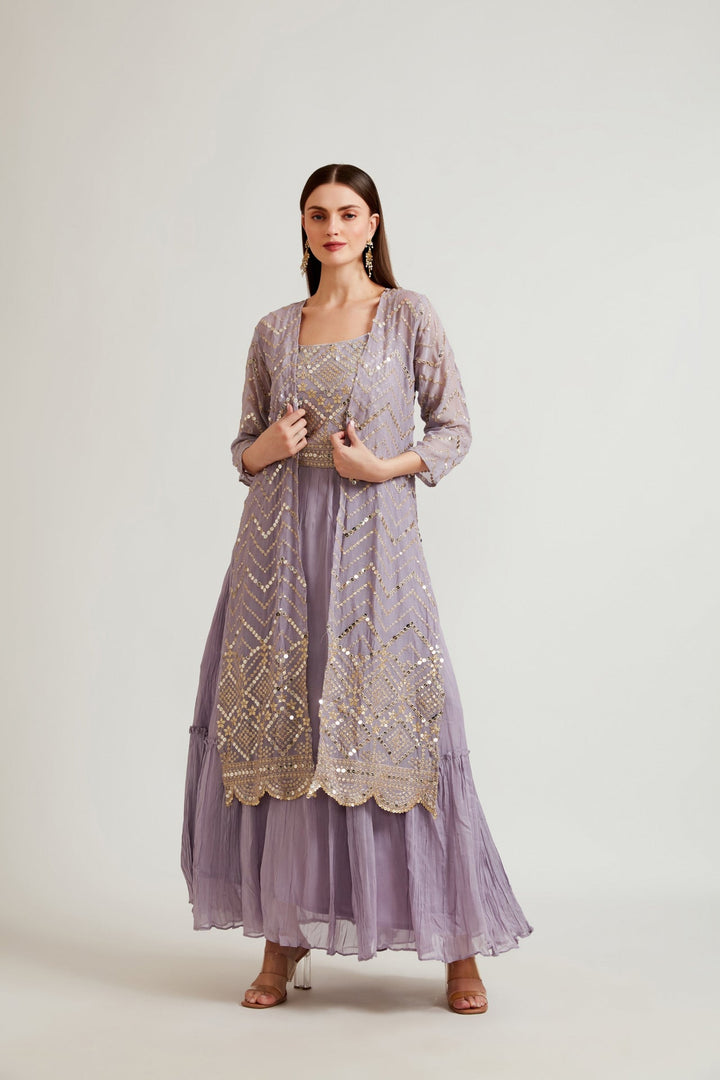 Neerus Purple Color Fusion Suit Set