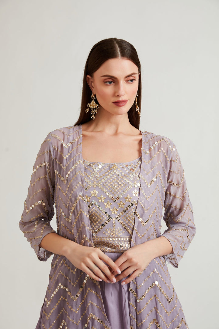 Neerus Purple Color Fusion Suit Set