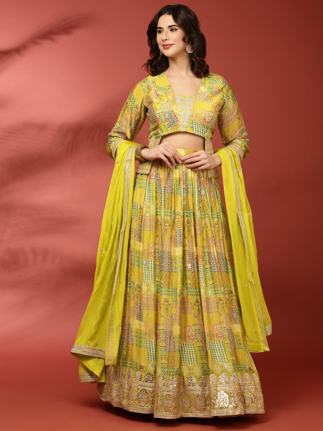 Neerus Green crepe printed lehenga set - detail view 2