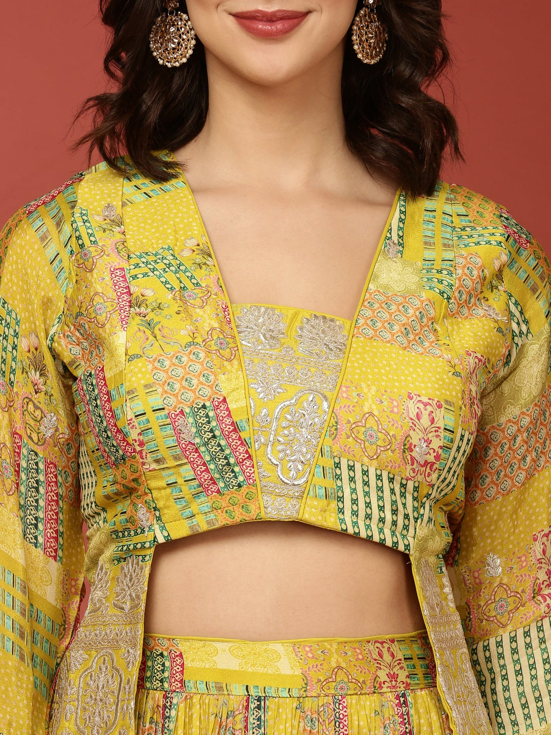 Neerus Green crepe printed lehenga set - detail view 3