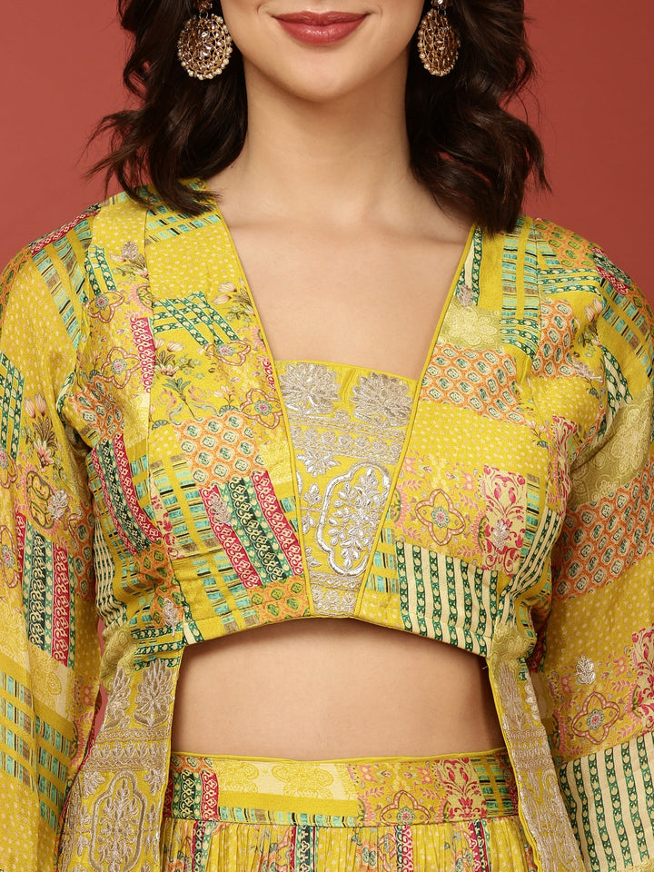 Neerus Green crepe printed lehenga set - detail view 3