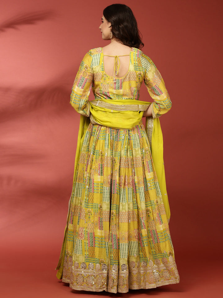 Neerus Green crepe printed lehenga set - detail view 1