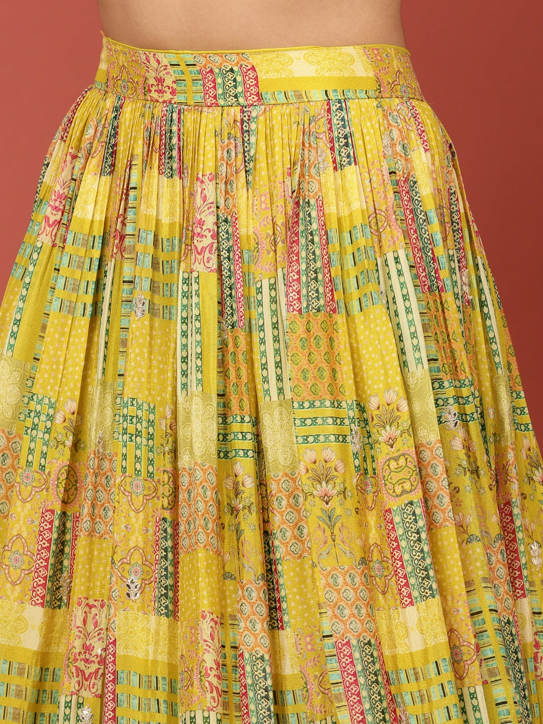 Neerus Green crepe printed lehenga set - detail view 4