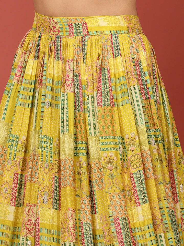 Neerus Green crepe printed lehenga set - detail view 4