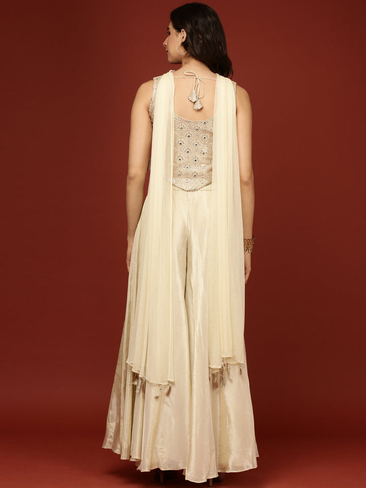Neerus Beige tissue crop top palazzo suit set - detail view 1
