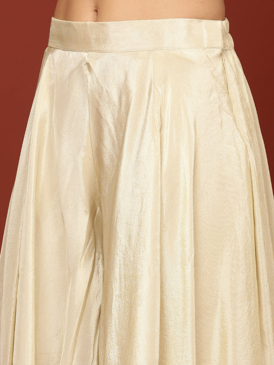 Neerus Beige tissue crop top palazzo suit set - detail view 4
