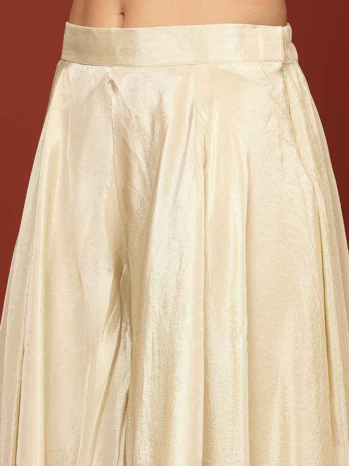 Neerus Beige tissue crop top palazzo suit set - detail view 4