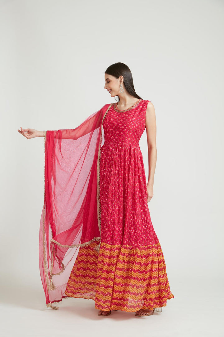 Neerus Pink georgette embroidered anarkali suit set - back view