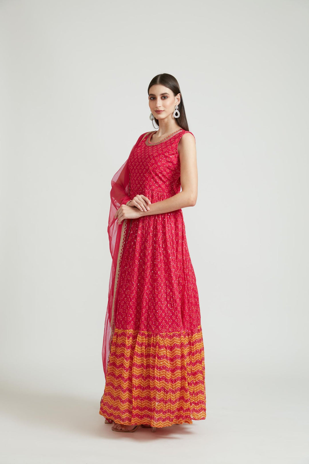 Neerus Pink georgette embroidered anarkali suit set - side view